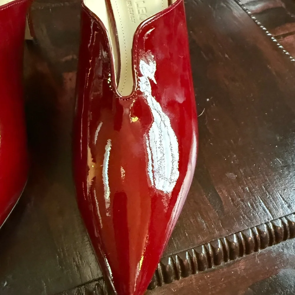 Napoleoni Red Patent Leather Mules Pointed Toe Kitten Heel Size 39 Made in Italy - Picture 12 of 14